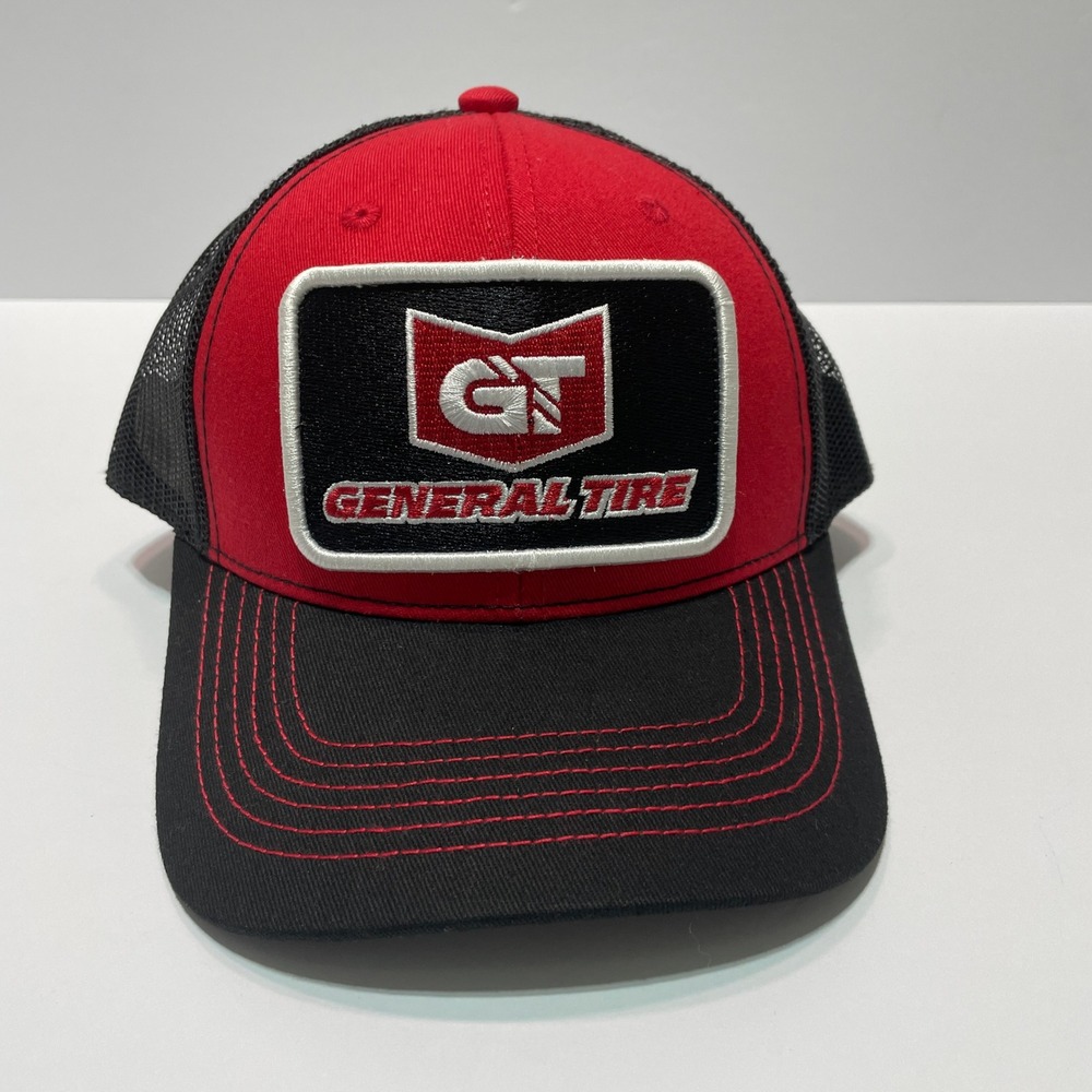 General Tire GT Logo Snapback Trucker Hat Red Black Mesh Meshback Cap Rymaco